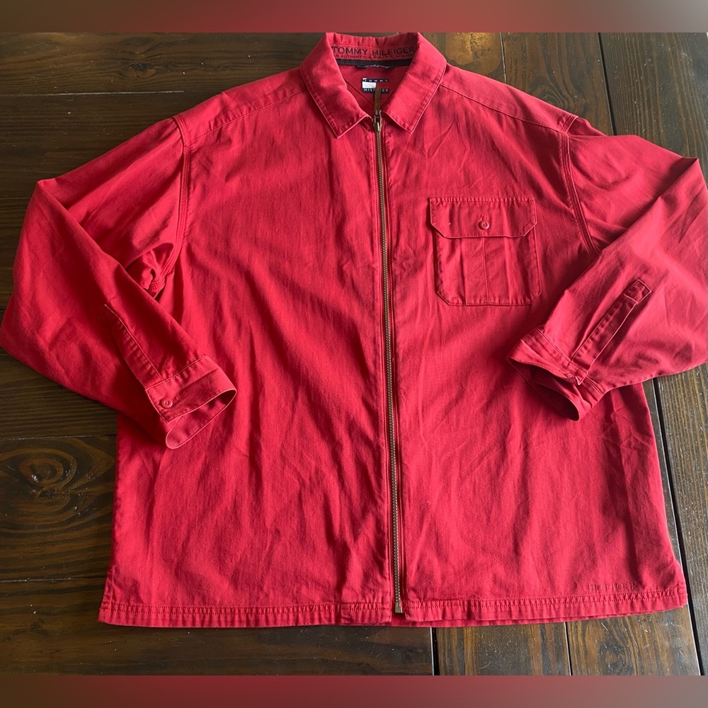 Tommy Hilfiger Full Zip Long sleeve Jacket Shirt Red XL